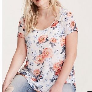Torrid White Sheer Floral Draped Back Blouse